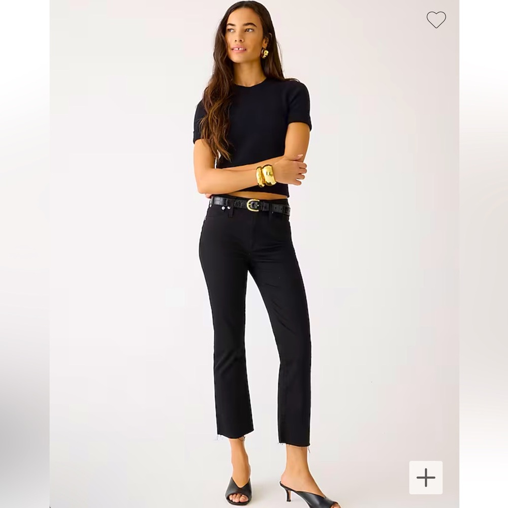 NWT J. Crew 9” Demi Boot Crop Black Jeans 28P Raw Hem